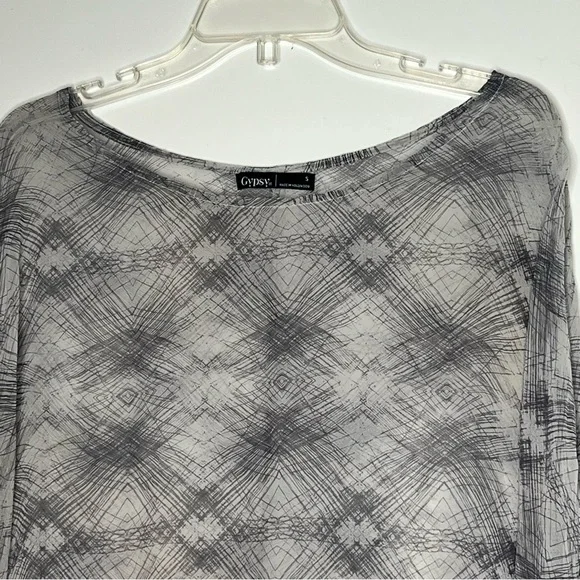 Gypsy 05 100% Silk Ombre Blouse Boho Geometric Print Top Relaxed Fit Small - Picture 2 of 6